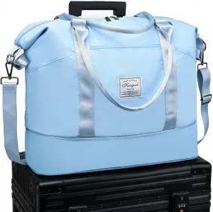 Gym Bag with Wet Pocket, Foldable Travel Duffle Bag Carry On Weekender Bags for Women, Waterproof Overnight Bag for Travel, Gym, Yoga