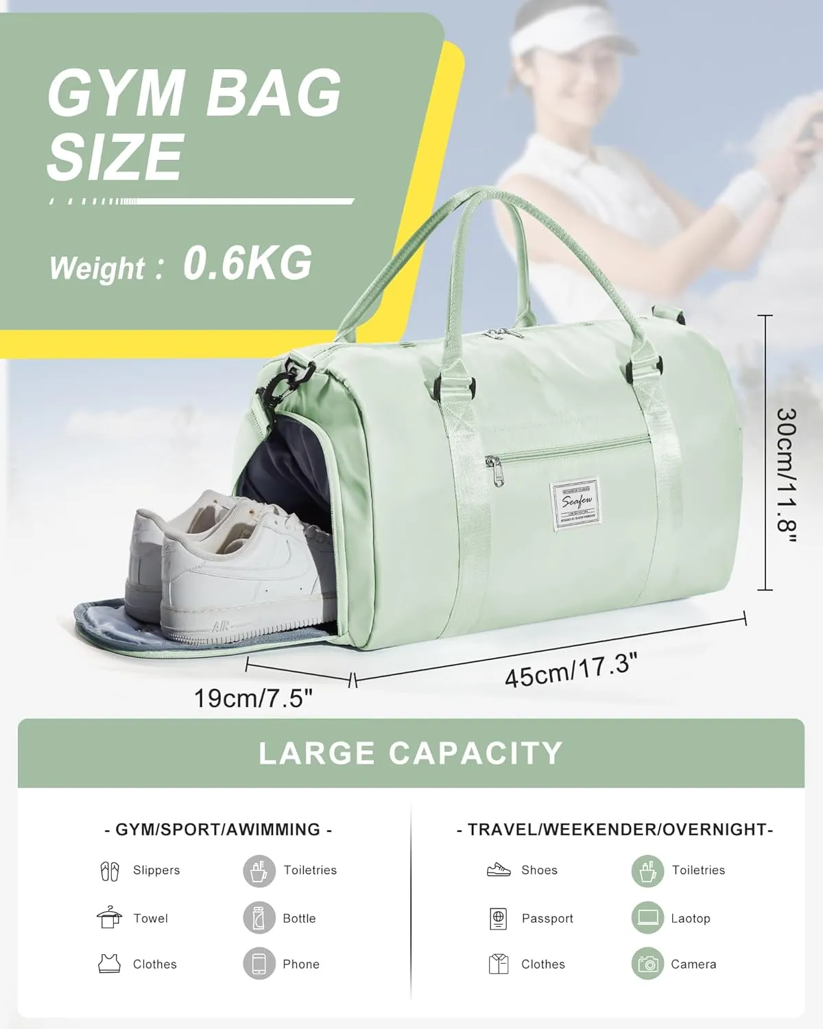 Gym Bag Womens Mens with Shoes Compartment and Wet Pocket Travel Duffel Bag for Women for Plane Sport Gym Tote Bags Swimming Yoga Small Waterproof Weekend Overnight Carry on Bag Hospital Holdalls