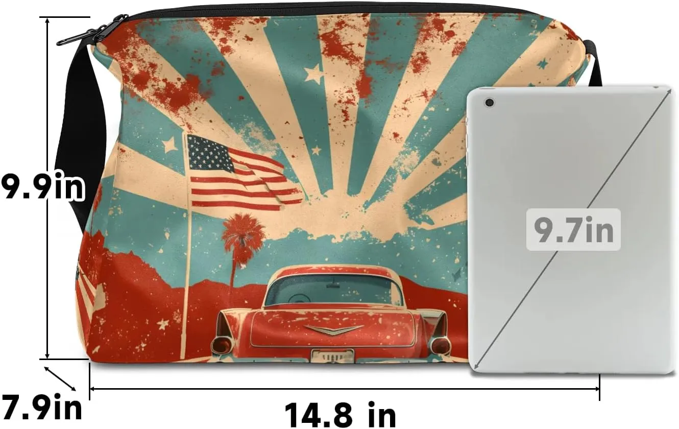 Gym Bags for Men 14.8 Inch Lightweight Carry On Bags for Airplanes Waterproof Duffle Bag for Travel, America Car Cool Pattern