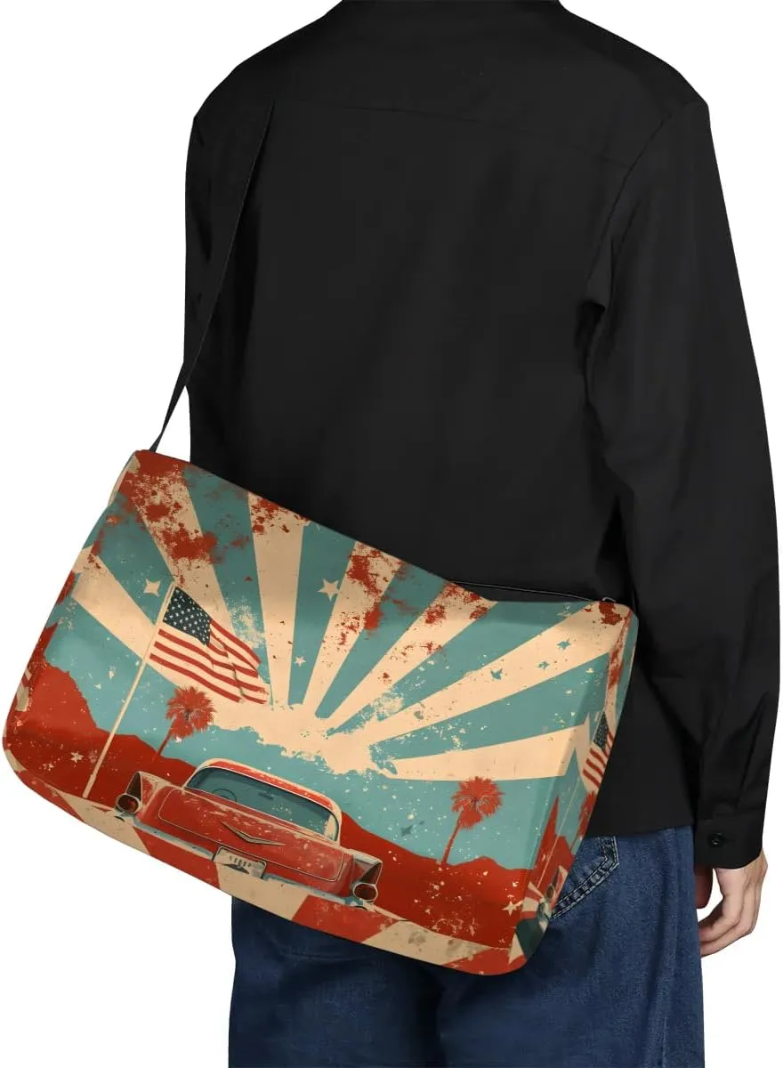 Gym Bags for Men 14.8 Inch Lightweight Carry On Bags for Airplanes Waterproof Duffle Bag for Travel, America Car Cool Pattern