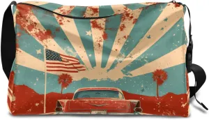 Gym Bags for Men 14.8 Inch Lightweight Carry On Bags for Airplanes Waterproof Duffle Bag for Travel, America Car Cool Pattern
