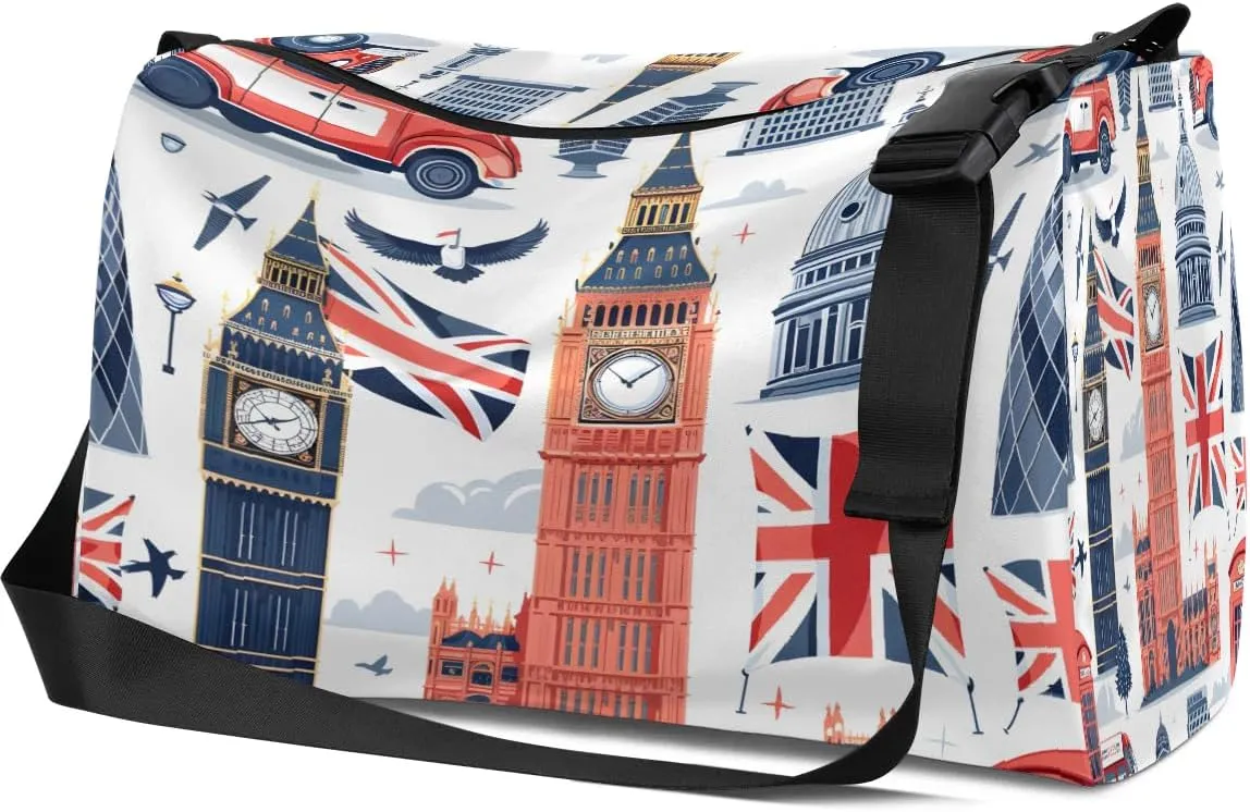 Gym Bags for Men 14.8 Inch Lightweight Carry On Bags for Airplanes Waterproof Duffle Bag for Travel, Country City Patterns