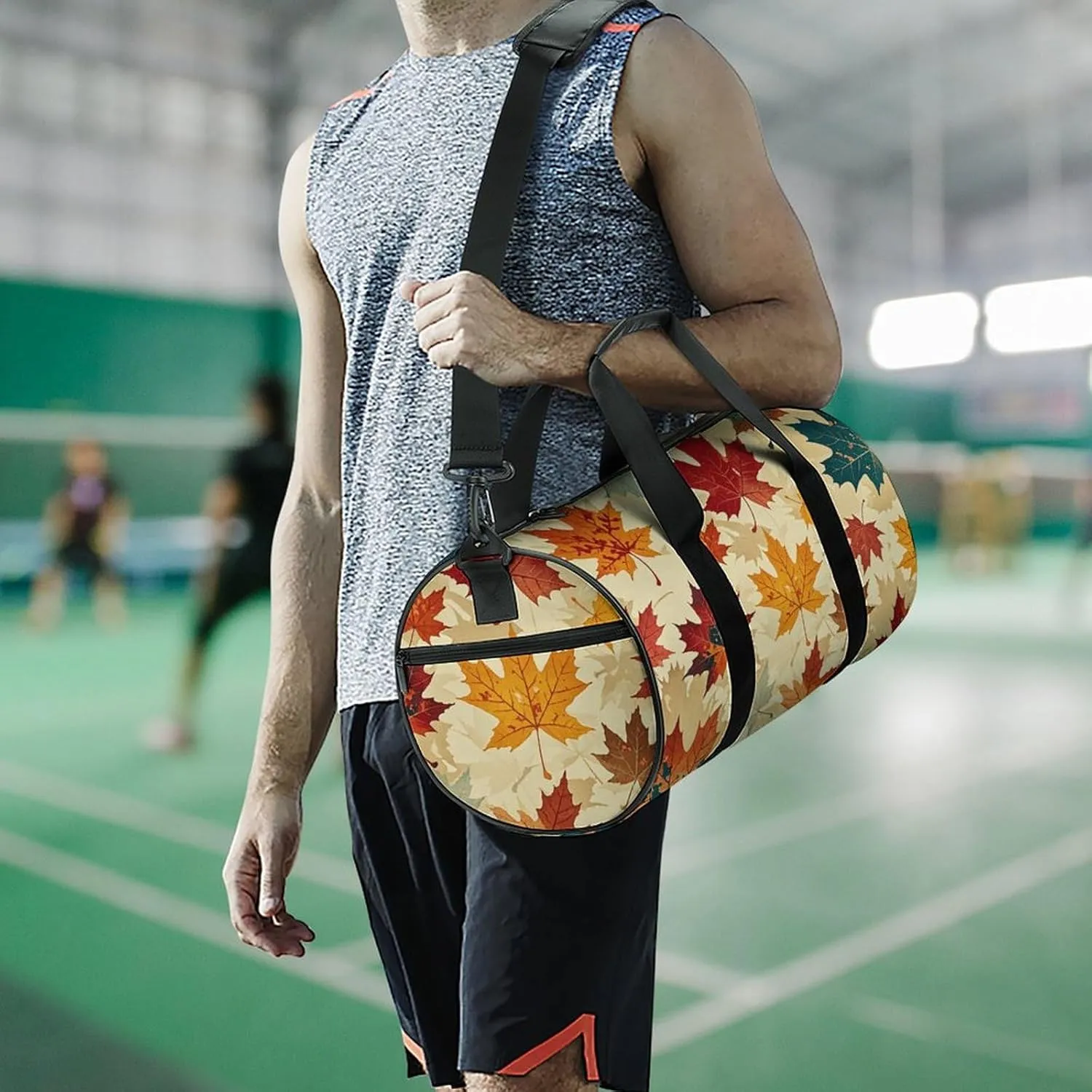 Gym Bags for Men Women Autumn Maple Duffle Bag Travel Overnight Bag with Shoe Compartment Tote Bags