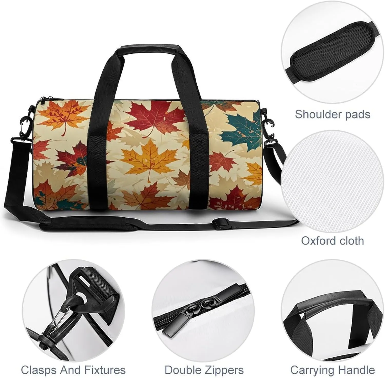 Gym Bags for Men Women Autumn Maple Duffle Bag Travel Overnight Bag with Shoe Compartment Tote Bags
