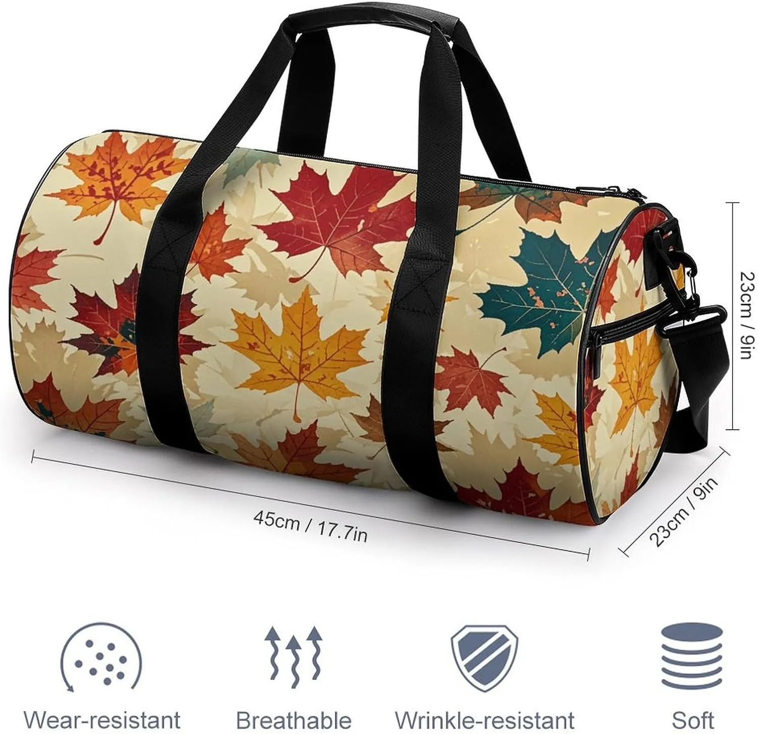 Gym Bags for Men Women Autumn Maple Duffle Bag Travel Overnight Bag with Shoe Compartment Tote Bags