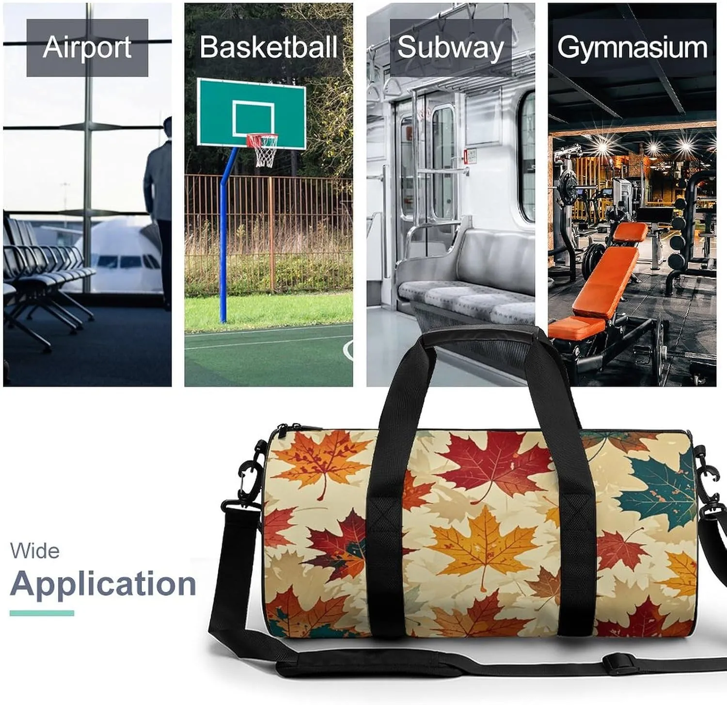 Gym Bags for Men Women Autumn Maple Duffle Bag Travel Overnight Bag with Shoe Compartment Tote Bags