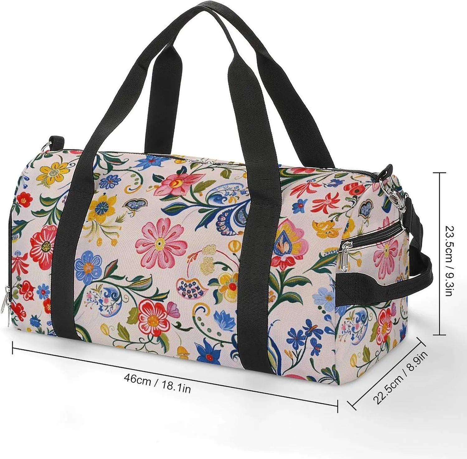 Gym Bags for Men Women Bright White Flowers Duffle Bag Travel Overnight Bag with Shoe Compartment Tote Bags