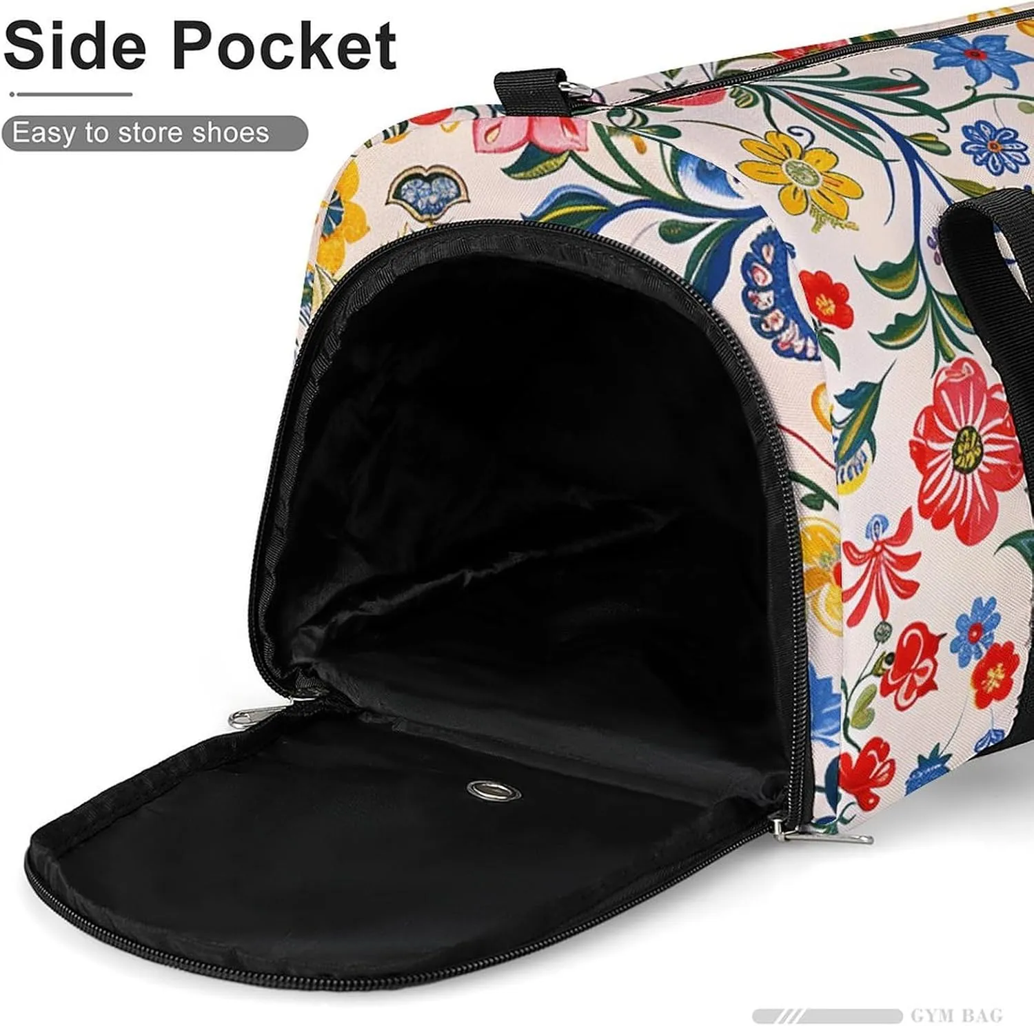 Gym Bags for Men Women Bright White Flowers Duffle Bag Travel Overnight Bag with Shoe Compartment Tote Bags