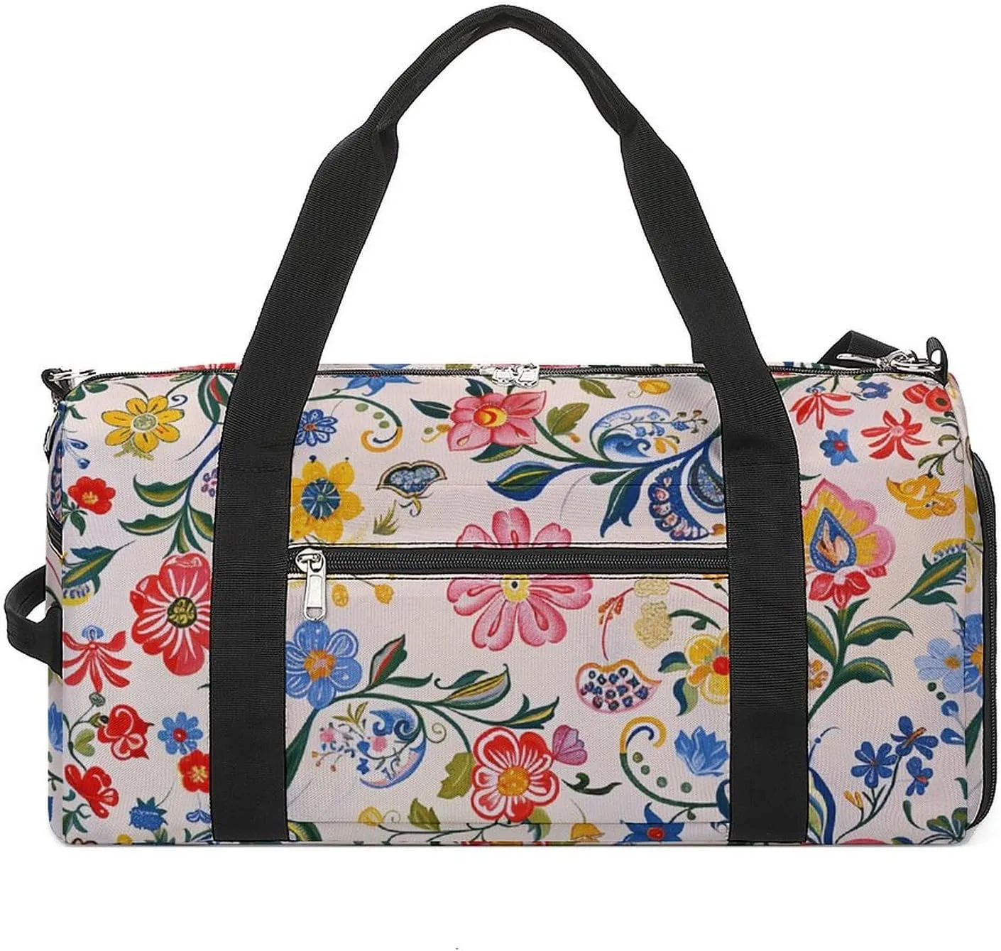 Gym Bags for Men Women Bright White Flowers Duffle Bag Travel Overnight Bag with Shoe Compartment Tote Bags