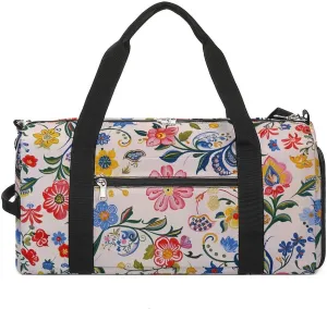 Gym Bags for Men Women Bright White Flowers Duffle Bag Travel Overnight Bag with Shoe Compartment Tote Bags