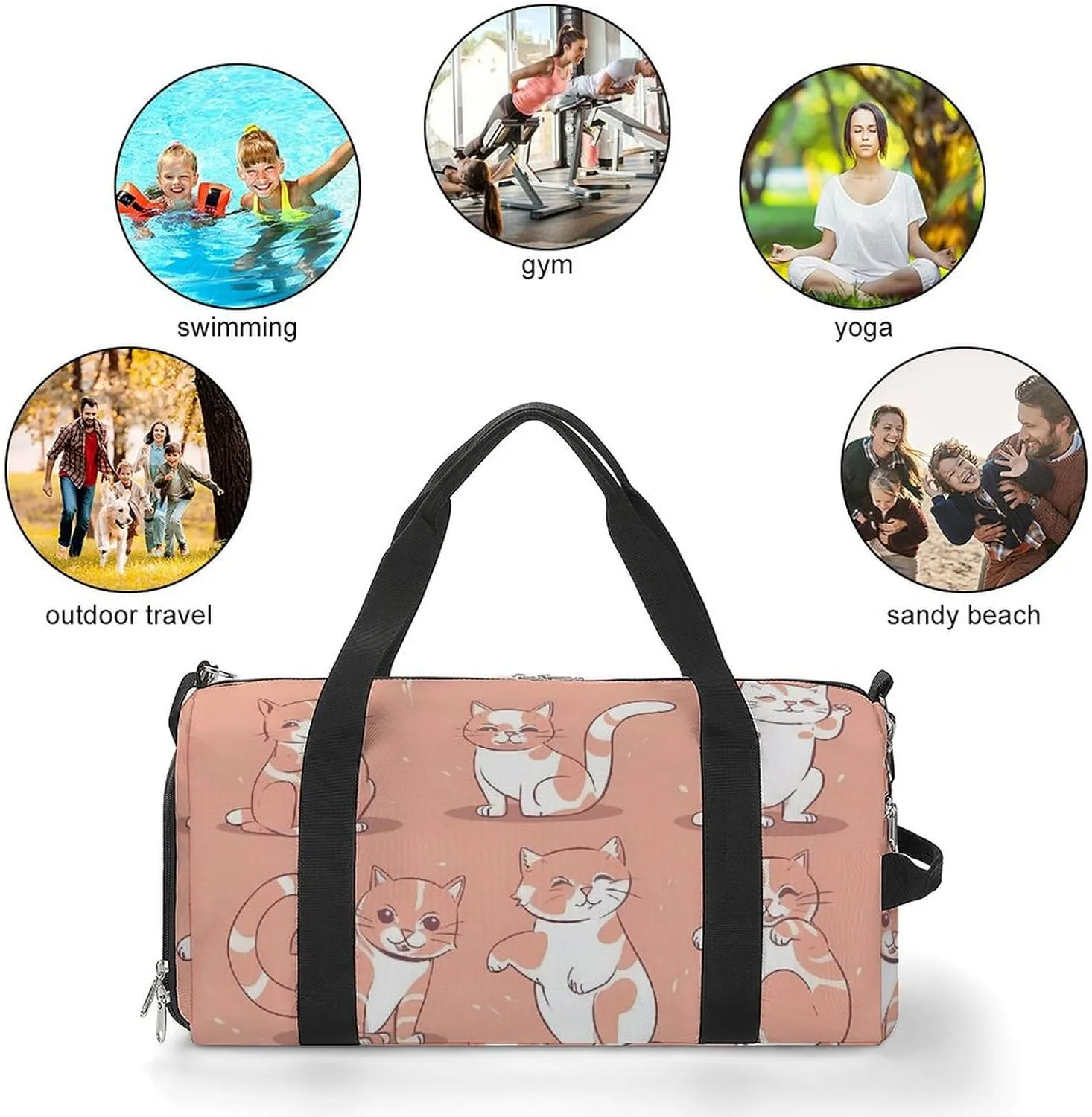 Gym Bags for Men Women Cat's Movements Are Different Duffle Bag Travel Overnight Bag with Shoe Compartment Tote Bags