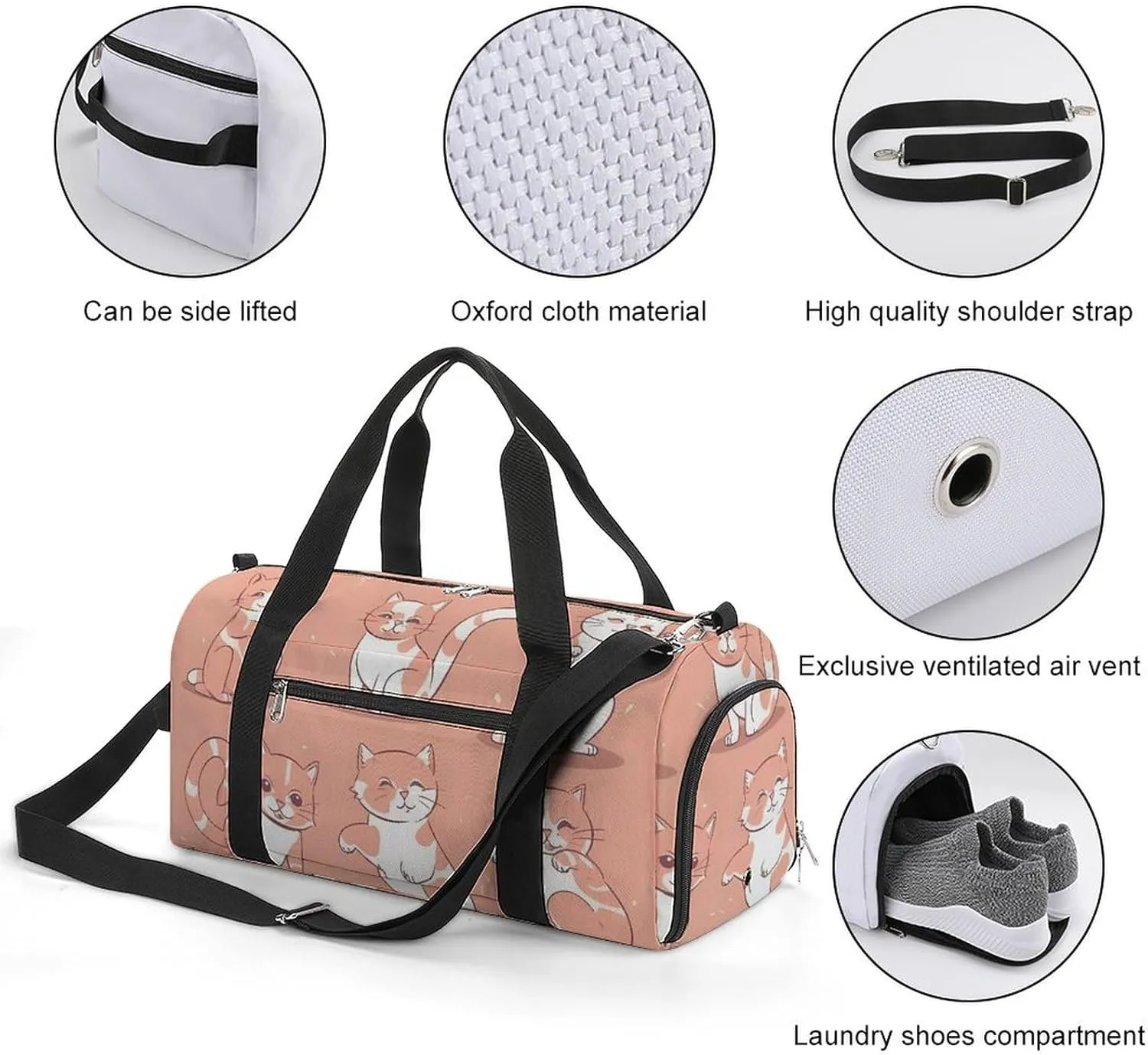 Gym Bags for Men Women Cat's Movements Are Different Duffle Bag Travel Overnight Bag with Shoe Compartment Tote Bags