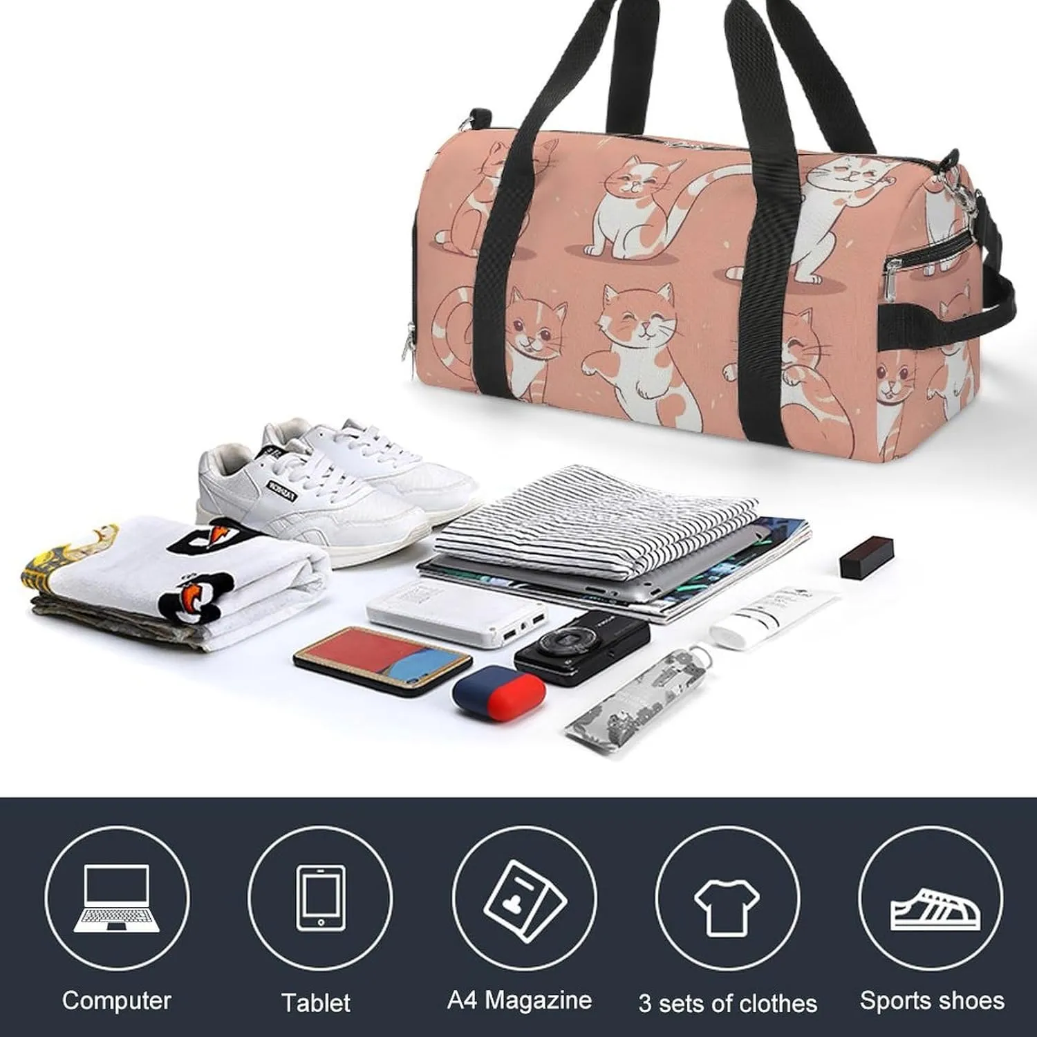 Gym Bags for Men Women Cat's Movements Are Different Duffle Bag Travel Overnight Bag with Shoe Compartment Tote Bags