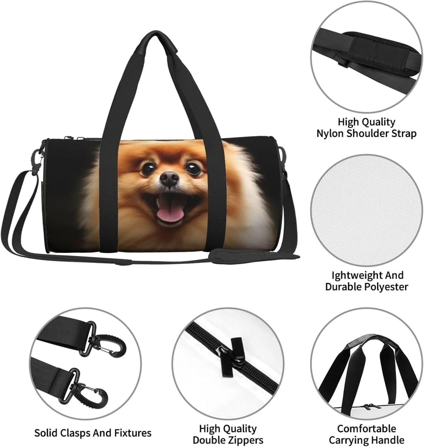 Gym Bags Small Pomeranian Duffel Bag Overnight Bag with Shoe Compartment Carryon Bag for Men Women