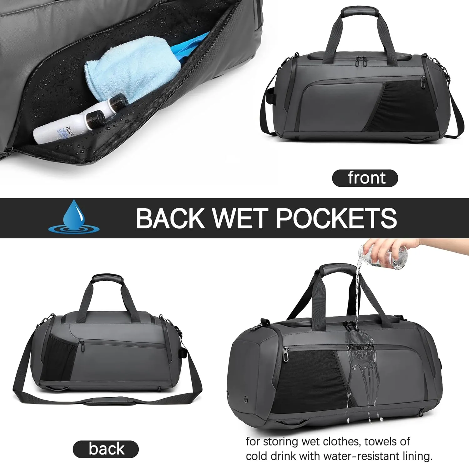 Gym Duffle Bag Waterproof Sports Duffel Bags Travel Weekender Bag for Men Women Overnight Bag with Shoes Compartment