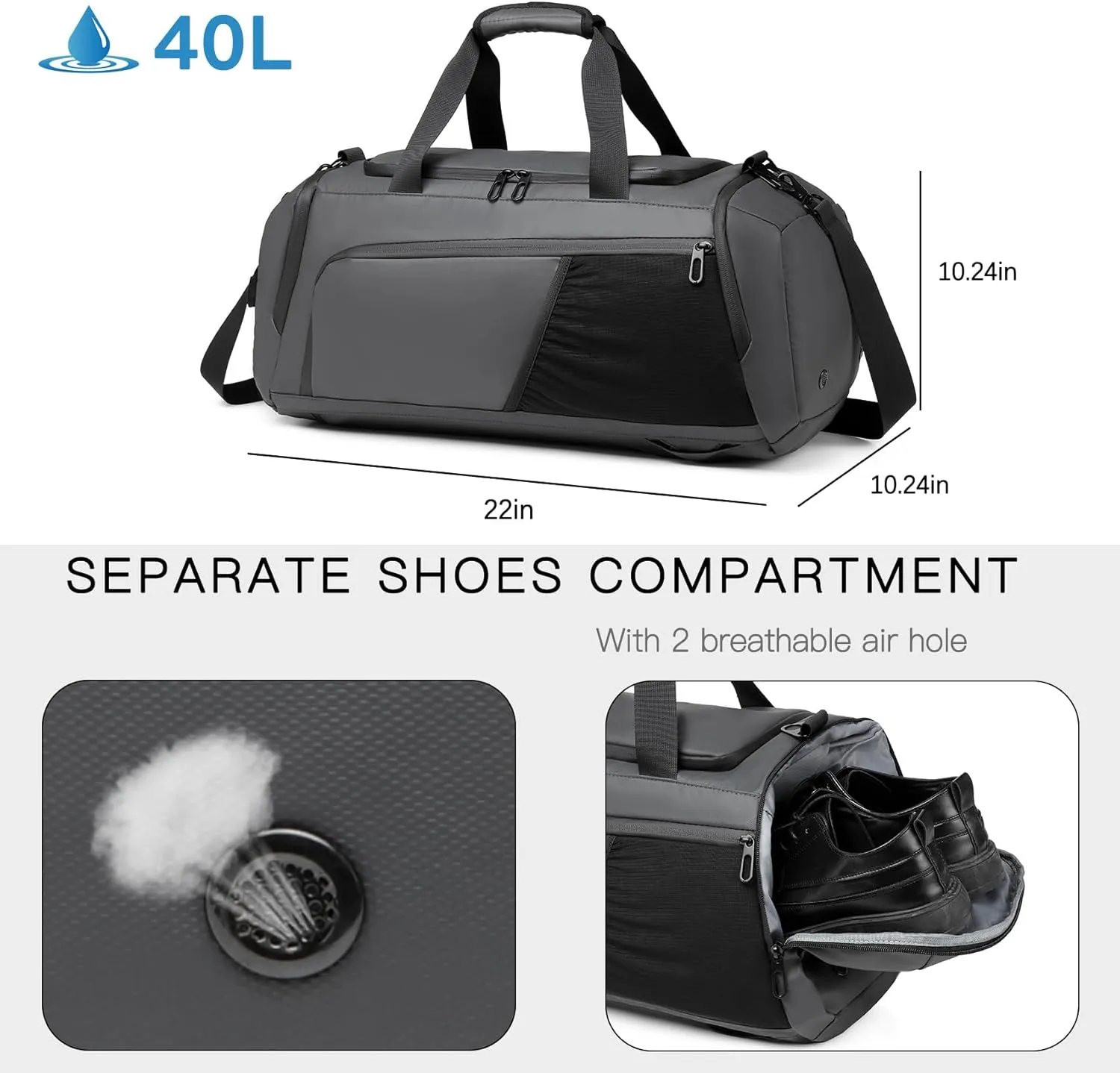 Gym Duffle Bag Waterproof Sports Duffel Bags Travel Weekender Bag for Men Women Overnight Bag with Shoes Compartment