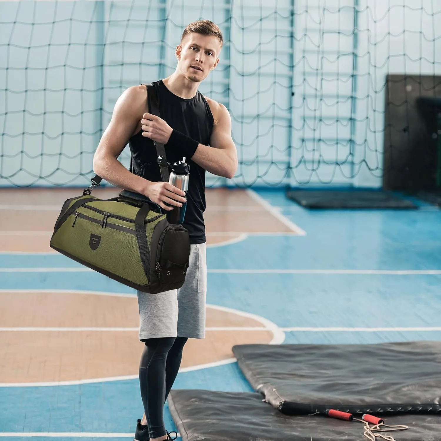 Gym Duffle Bags For Men & Women, Large Duffle Bag For Men Travel, Weekend Overnight Bag With Shoe Compartment & Wet Pocket, Water Resistant Sports Duffle Bag Gymbag A-TD-003-Green