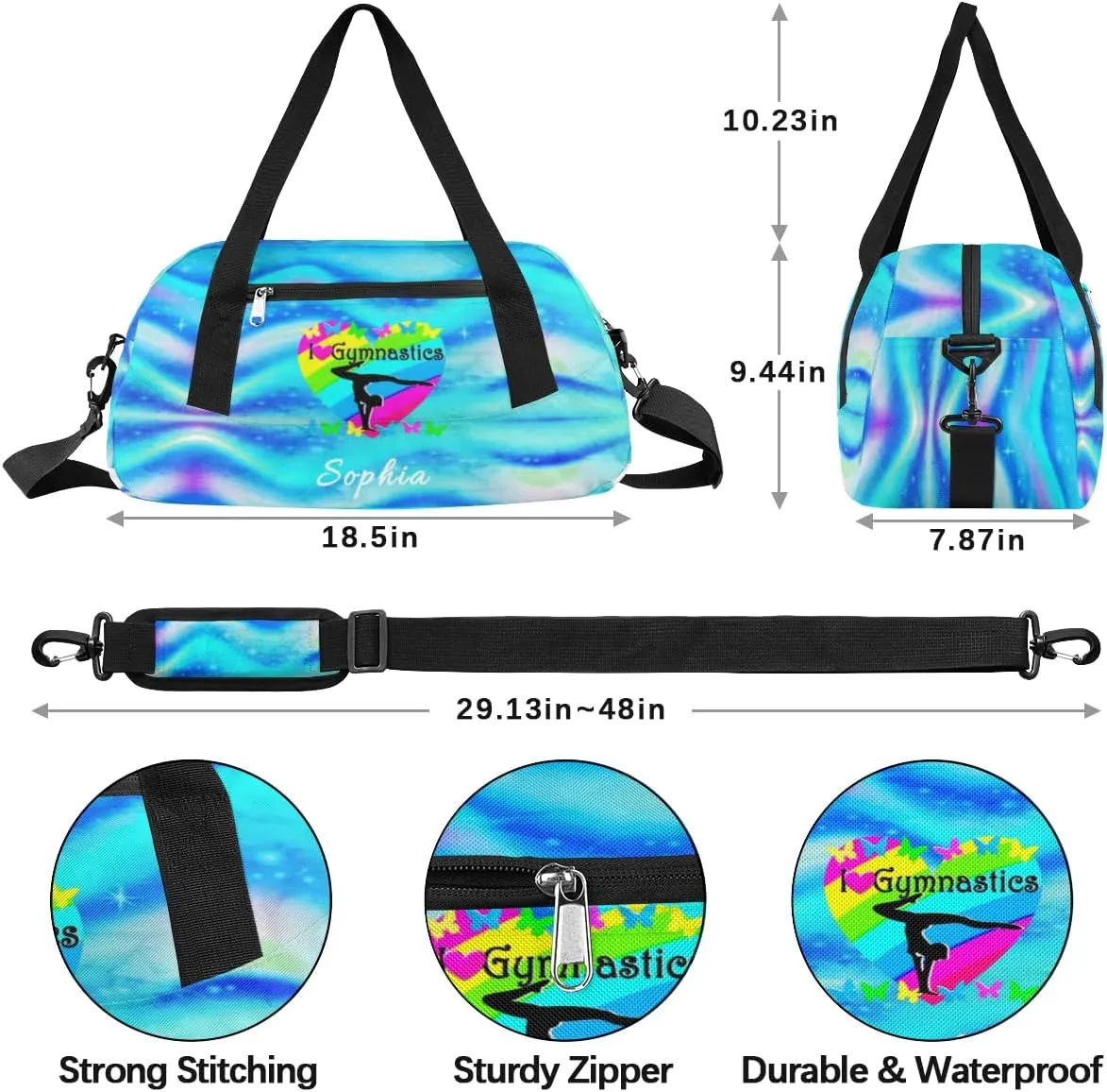 Gymnastics Custom Kids Duffel Overnight Dance Bag for Girls Personalized Dance Duffle Bag for Women Girls Customized Kids Gifts