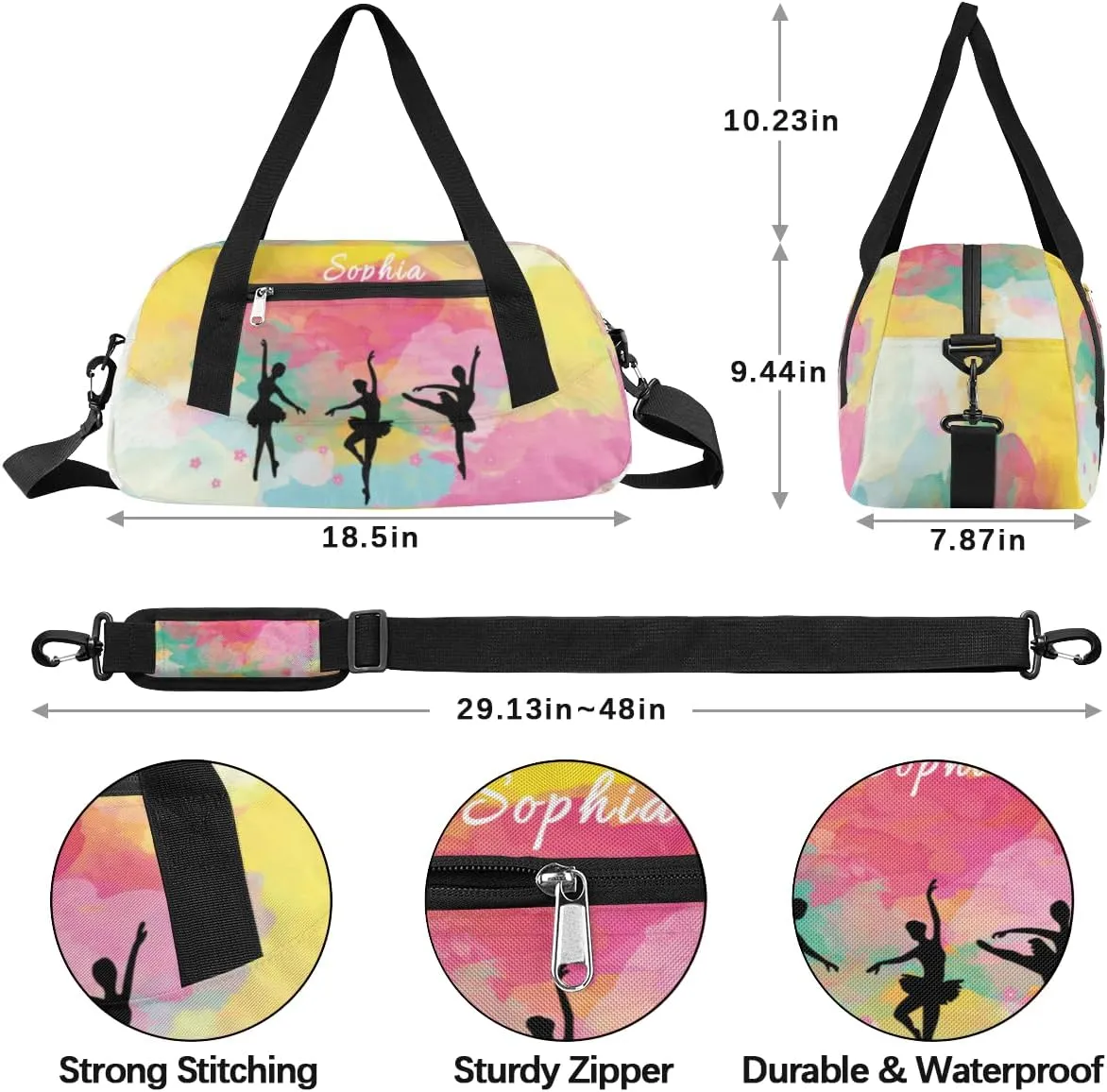 Gymnastics Custom Kids Duffel Overnight Dance Bag for Girls Personalized Dance Duffle Bag for Women Girls Customized Kids Gifts