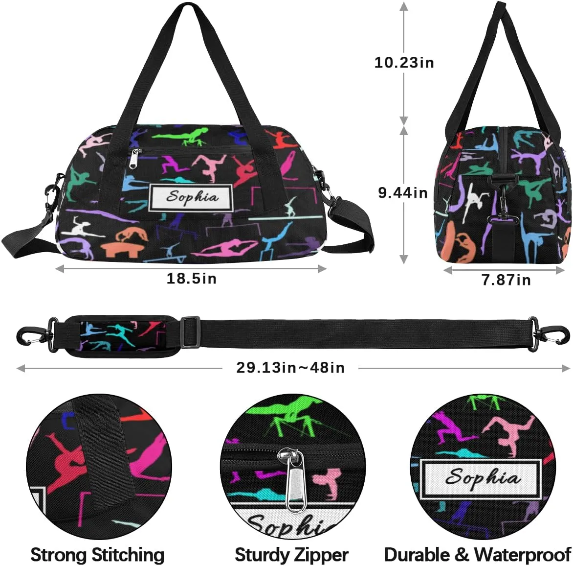 Gymnastics Custom Kids Duffel Overnight Dance Bag for Girls Personalized Dance Duffle Bag for Women Girls Customized Kids Gifts