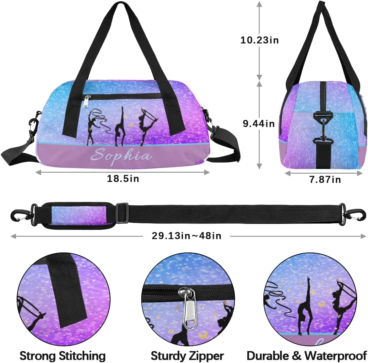 Gymnastics Custom Kids Duffel Overnight Dance Bag for Girls Personalized Dance Duffle Bag for Women Girls Customized Kids Gifts
