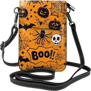 Halloween Bat Spider Web Small Crossbody Bags for Women Travel Cell Phone Pouch PU Leather Cross Body Bag Adjustable Shoulder Strap Phone Purses Lightweight Wallet Purse with Credit Card Slots