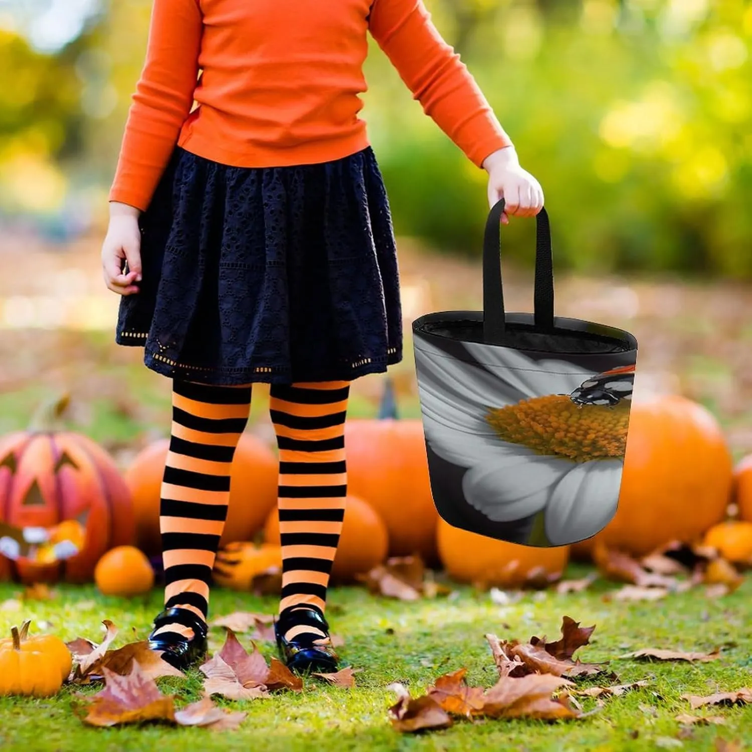 Halloween Candy Bucket,Halloween Trick Or Treat Bags,Eiffel Tower Paris Printed Collapsible Reusable Candy Basket