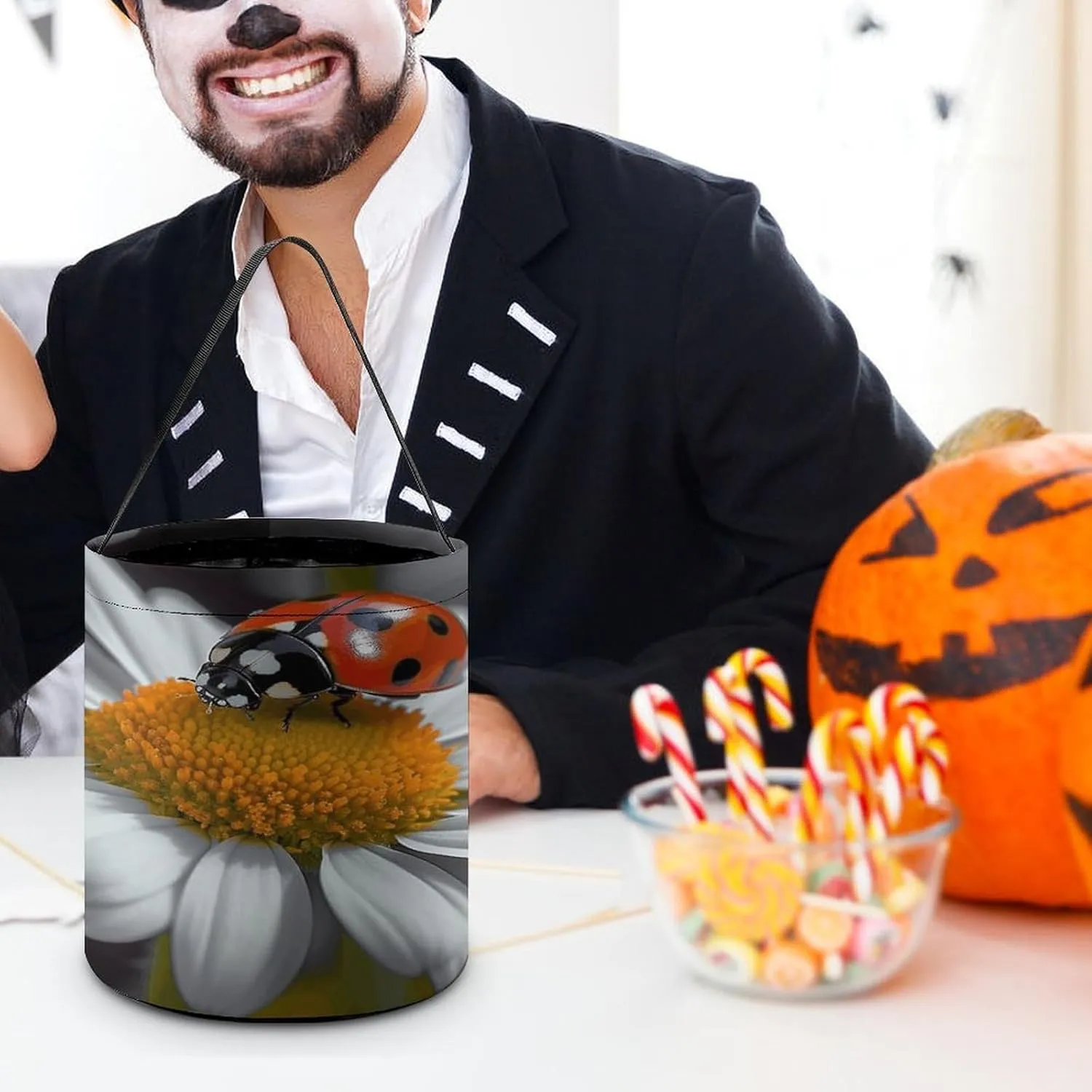 Halloween Candy Bucket,Halloween Trick Or Treat Bags,Eiffel Tower Paris Printed Collapsible Reusable Candy Basket