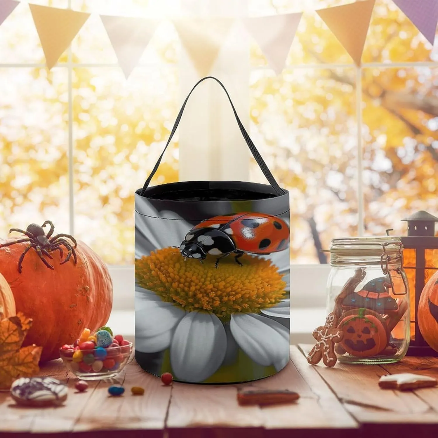 Halloween Candy Bucket,Halloween Trick Or Treat Bags,Eiffel Tower Paris Printed Collapsible Reusable Candy Basket