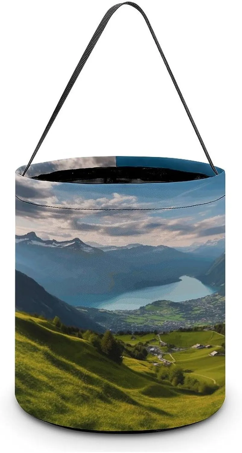Halloween Candy Treat Bag,Switzerland Alps Print Halloween Candy Bucket,Reusable Goody Bucket