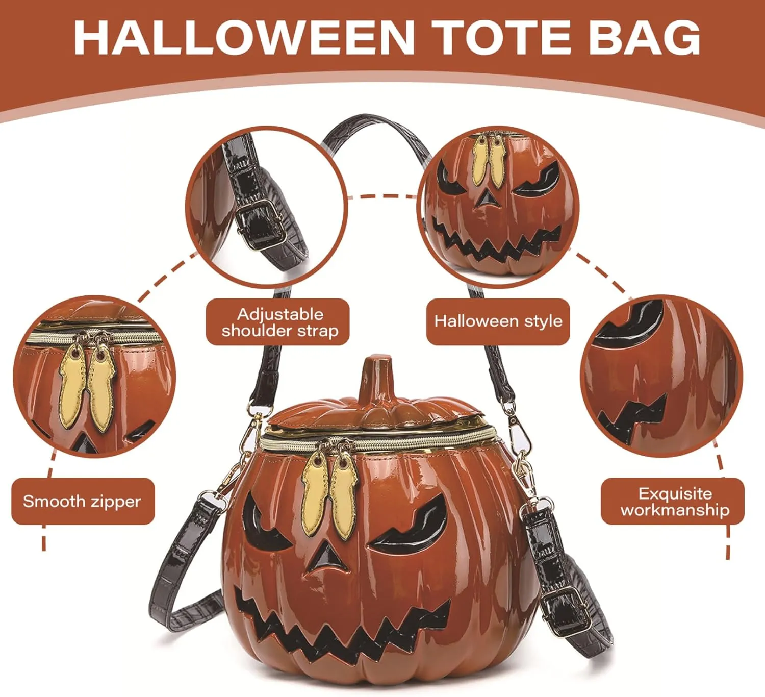 Halloween Purse for Women Funny Weird Handheld/Shoulder/Crossbody Pumpkin Purse 8.66x7.8x5.9 In Zipper Halloween Pumpkin Bag
