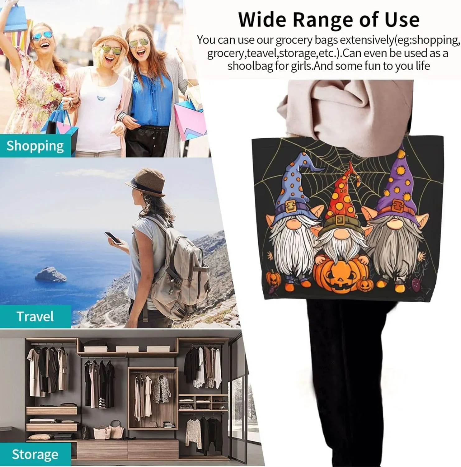 Halloween Tote Bags Large Women Reusable Shoulder Travel Shopping Gift Bags