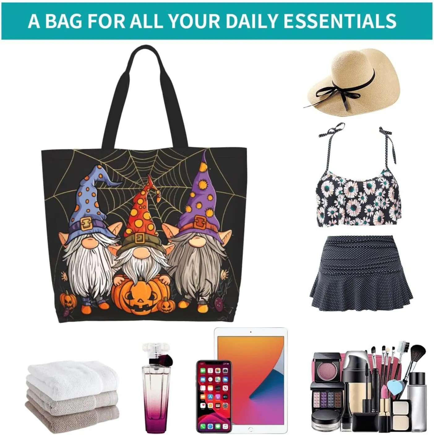 Halloween Tote Bags Large Women Reusable Shoulder Travel Shopping Gift Bags