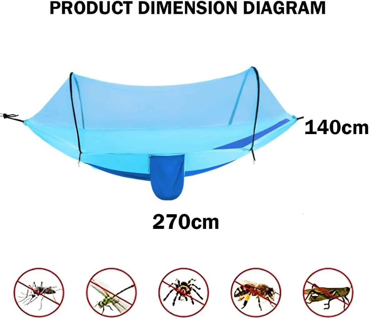 Hammock Camping, Hammock Tent Strong Load Bearing Capacity, Mosquito Net Hammock Breathable and Mosquito Proof, Suitable for Outdoor Use(Blue,260 * 140cm)