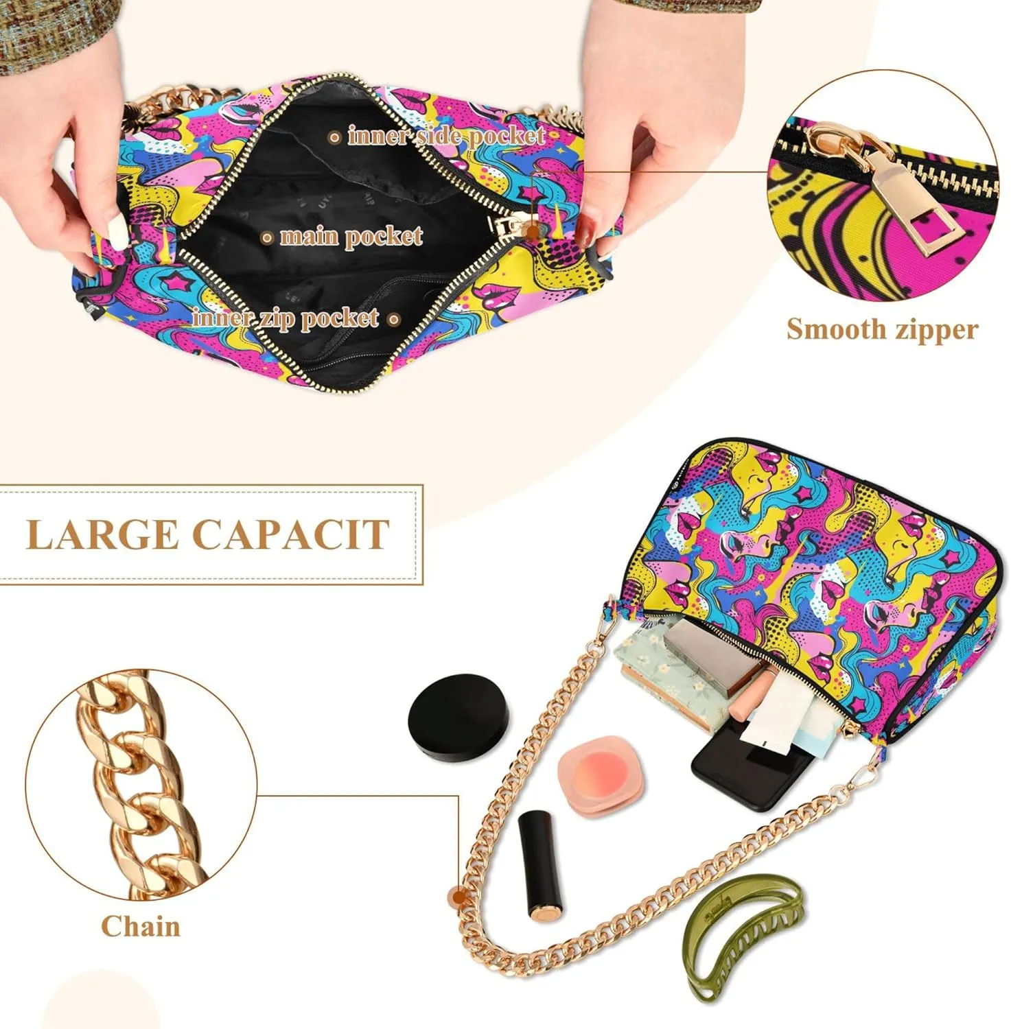 Handbag Purses for Women Marble Chain Shoulder Bag
