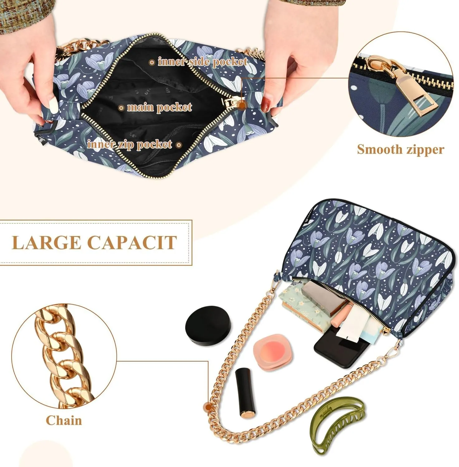 Handbag Purses for Women Marble Chain Shoulder Bag
