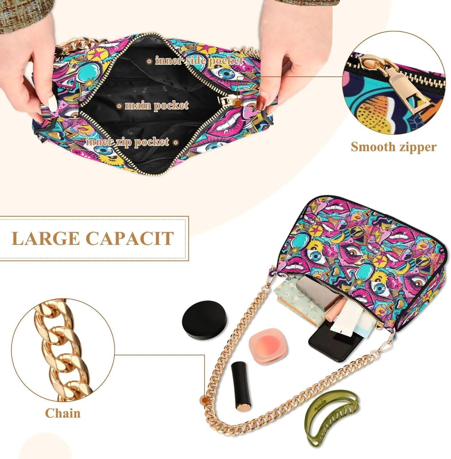 Handbag Purses for Women Marble Chain Shoulder Bag