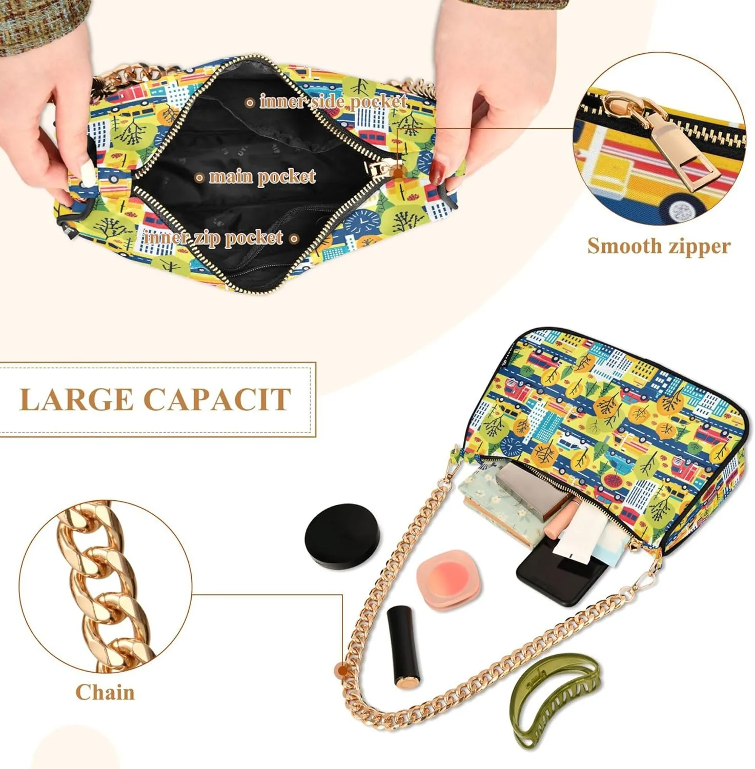 Handbag Purses for Women Marble Chain Shoulder Bag
