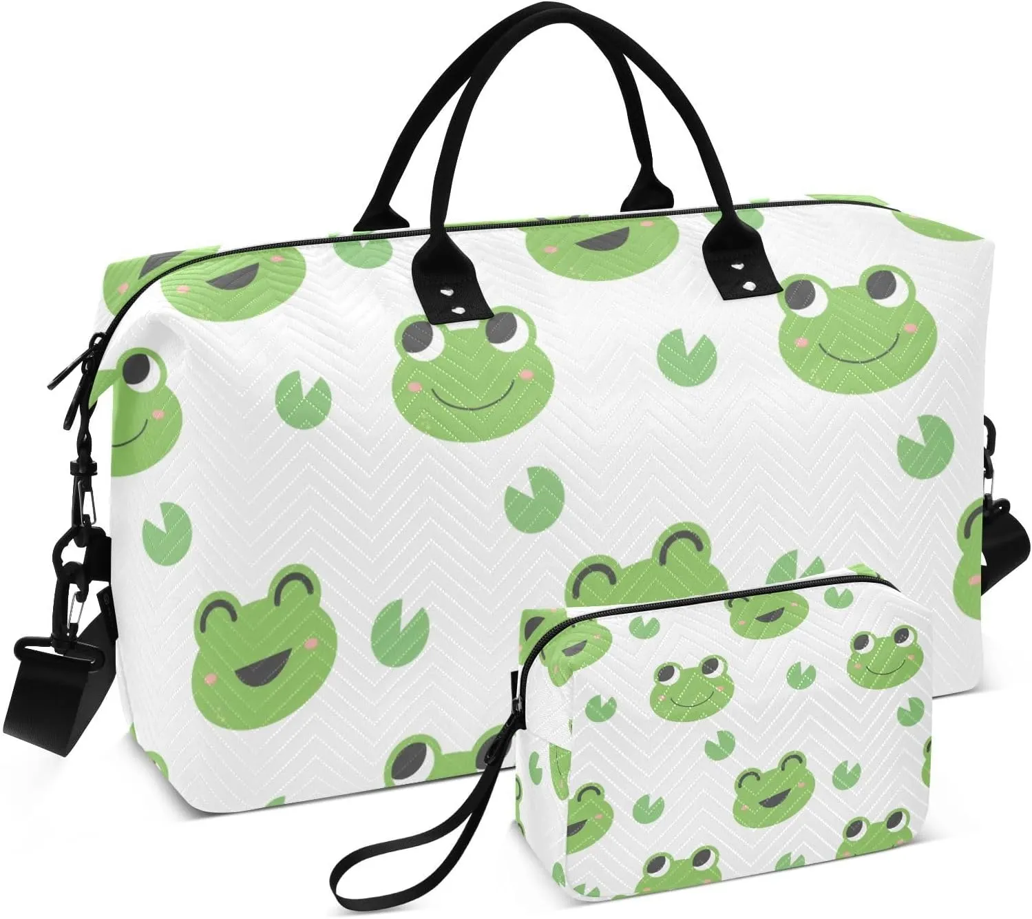 Happy Cute Frogs Duffel Bag for Gym Yoga Weekender Overnight Quilting Travel Bag Set