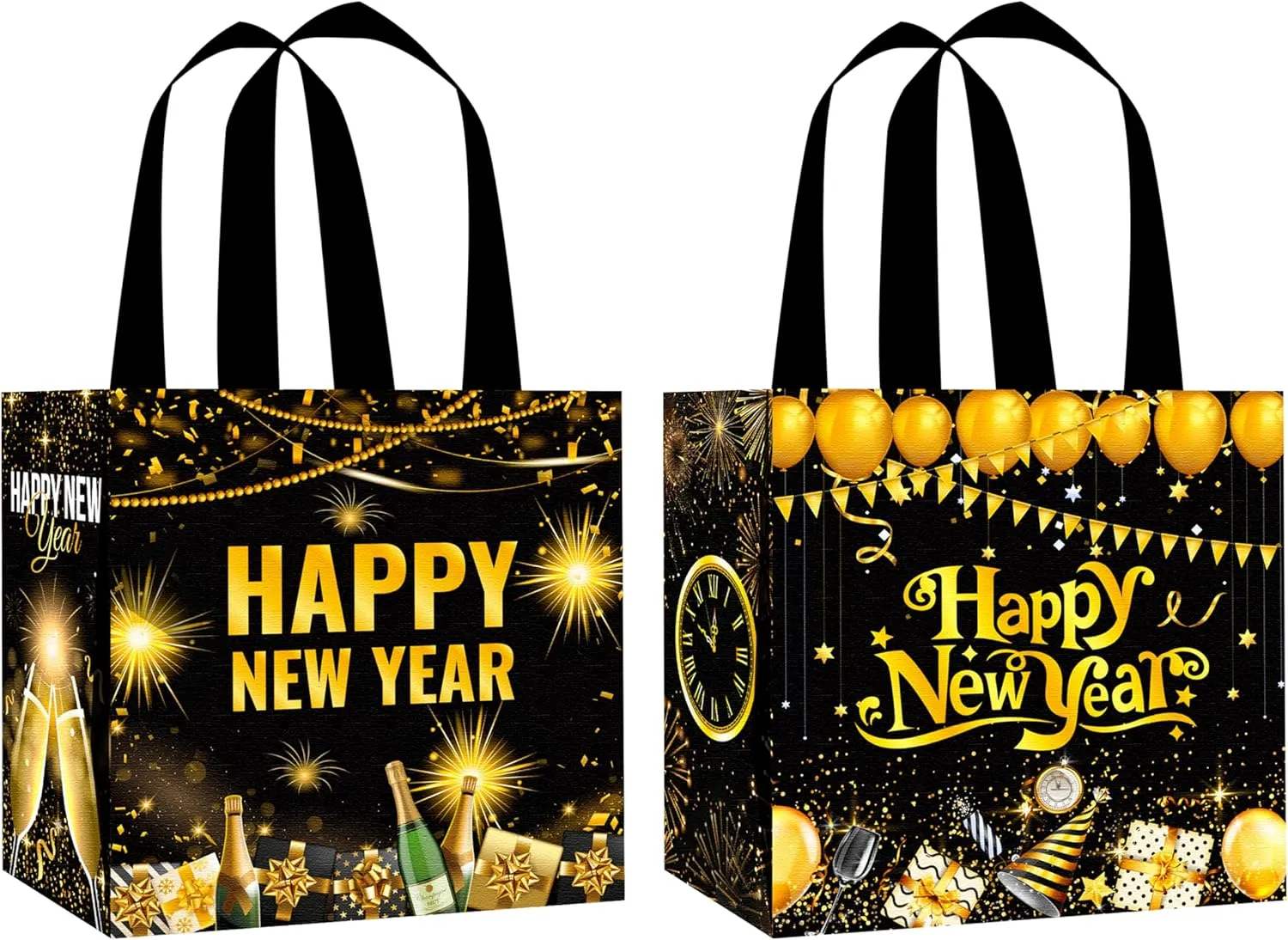 Happy New Year Gift Bags with Handles - 12 Pack New Years Eve Party Favors Candy Treat Goodie Bags for Decorations 2025