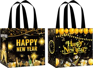 Happy New Year Gift Bags with Handles - 12 Pack New Years Eve Party Favors Candy Treat Goodie Bags for Decorations 2025