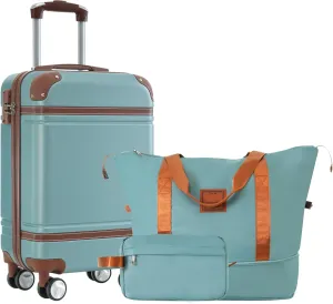 Hardshell Luggage Set with Carry-on Suitcase and Bags, Double Spinner Wheels, 20 Inch, Green