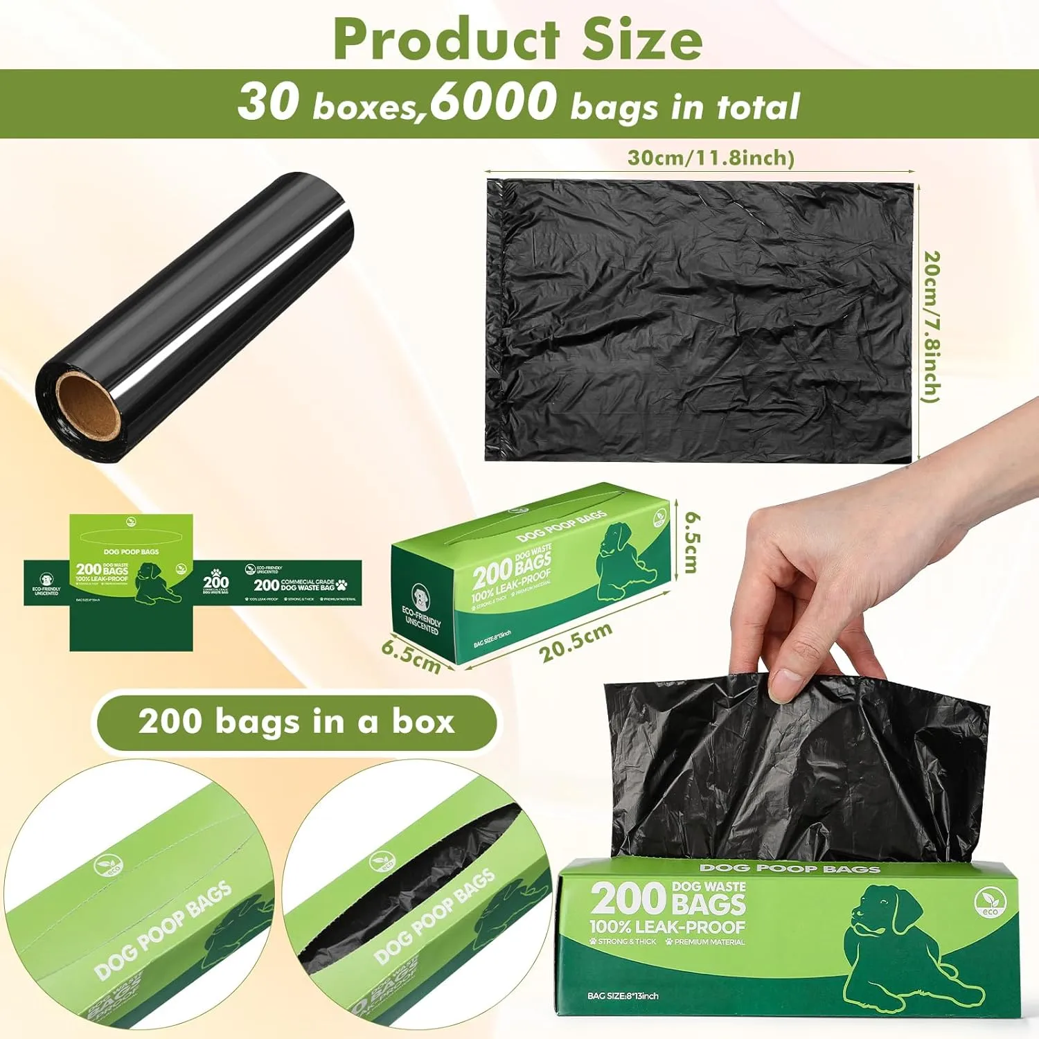 Harloon 6000 Counts Dog Poop Waste Bags 30 Rolls 12 x 8 Inches Extra Thick Strong Leak PET Proof Bags Disposable Bulk Universal Doggy Roll Waste Box for Puppy Outdoor Walking Travel(Black)