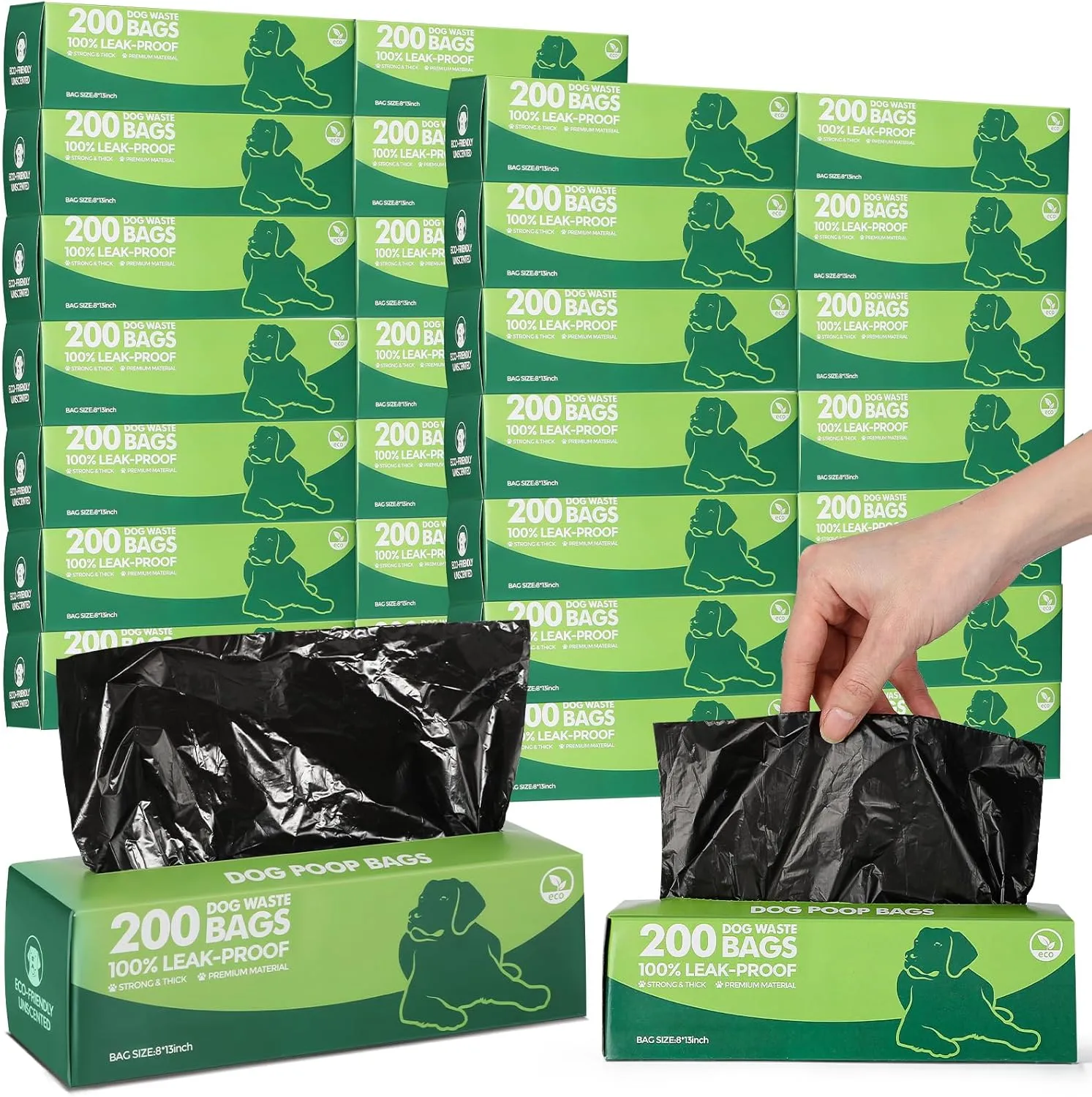 Harloon 6000 Counts Dog Poop Waste Bags 30 Rolls 12 x 8 Inches Extra Thick Strong Leak PET Proof Bags Disposable Bulk Universal Doggy Roll Waste Box for Puppy Outdoor Walking Travel(Black)