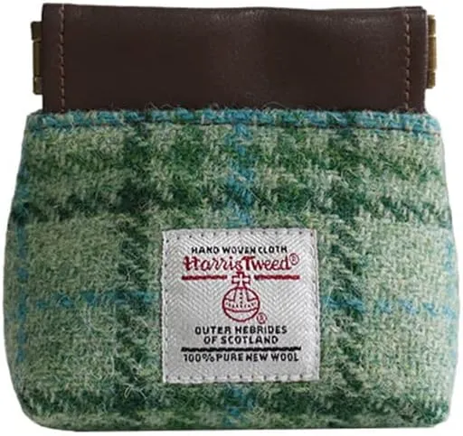 Harris Tweed 100% Wool Squeeze Coin Purse | Earbud Pouch | Headphone Case | Portable Change Holder for Men & Women (Mint Green)