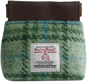 Harris Tweed 100% Wool Squeeze Coin Purse | Earbud Pouch | Headphone Case | Portable Change Holder for Men & Women (Mint Green)