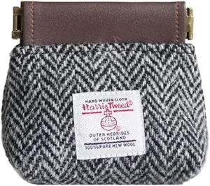 Harris Tweed 100% Wool Squeeze Coin Purse | Earbud Pouch | Headphone Case | Portable Change Holder for Men & Women