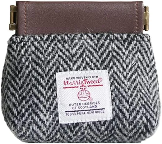 Harris Tweed 100% Wool Squeeze Coin Purse | Earbud Pouch | Headphone Case | Portable Change Holder for Men & Women