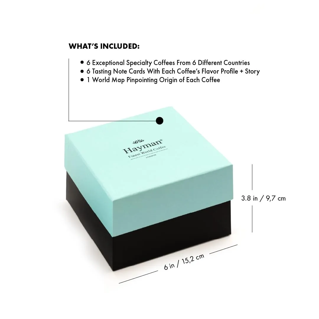 Hayman, Specialty Coffee Tasting Box, 6-Pack Gourmet Coffee Gift Set Selection, Premium Variety Sampler With Connoisseur Assortment, Whole Bean, Medium Roast, 6 Bags With 2.1oz Each (12.7oz Total)