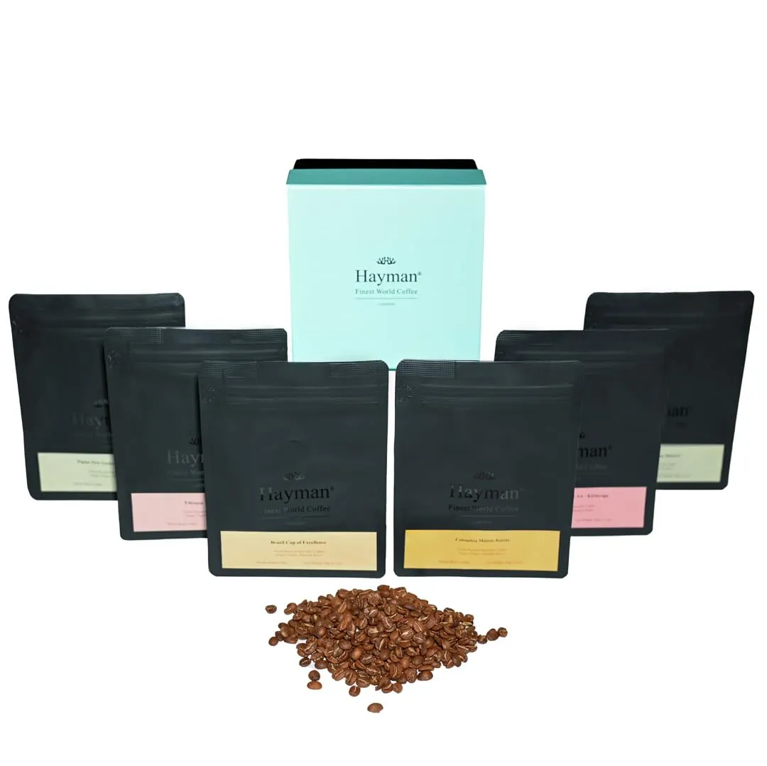 Hayman, Specialty Coffee Tasting Box, 6-Pack Gourmet Coffee Gift Set Selection, Premium Variety Sampler With Connoisseur Assortment, Whole Bean, Medium Roast, 6 Bags With 2.1oz Each (12.7oz Total)